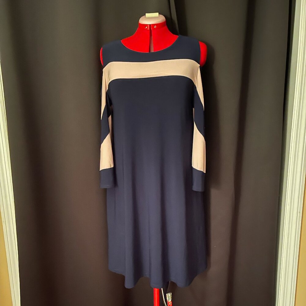 Nina Leonard Navy Blue and Pink Dress